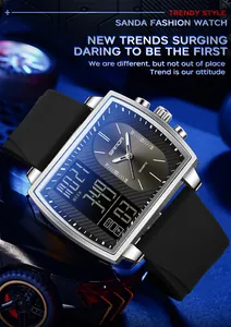 Détail de la montre SANDA à double affichage avec bracelet silicone et cadran analogique