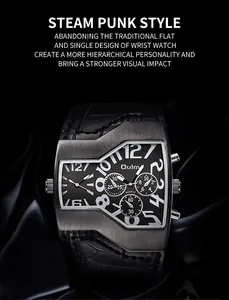 Primo piano dell'orologio da uomo Oulm doppio fuso orario stile steampunk