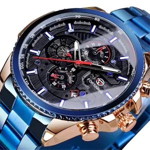 Montre Mécanique Automatique Forsining pour Hommes Mode Multifonction Grand Cadran Étanche en Acier Inoxydable Montre-Bracelet d'Affaires pour Hommes