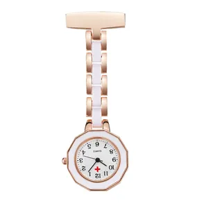 Montre infirmière élégante en quartz or rose et blanc avec cadran octogonal