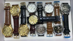 Collection of T-Winner skeleton mechanical watches featuring various leather strap colors.