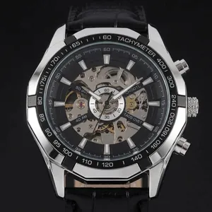 Reloj mecánico automático de esqueleto Winner para hombre con correa de acero inoxidable
