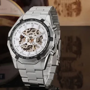 Reloj mecánico automático Winner para hombre con correa de acero inoxidable plateada