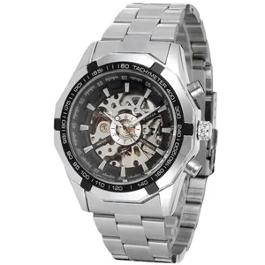 Reloj mecánico automático de lujo Winner para hombre con correa de acero inoxidable