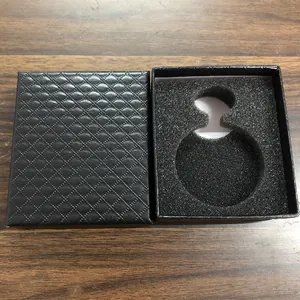 Premium black diamond pattern gift box for pocket watch with protective foam insert