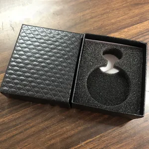 Premium black diamond pattern pocket watch gift box with protective foam insert