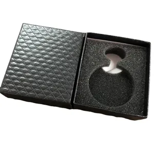 Elegant black pocket watch gift box with diamond textured finish and foam insert
