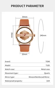 Technische specificaties voor TOMI hol design unisex quartz horloge met lederen band