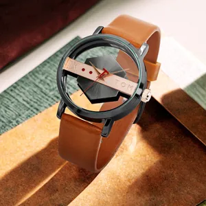 TOMI Luxe Skelet Transparant Horloge Voor Heren Dames Mode Casual Minimalistisch Leren Band Quartz Neutraal Polshorloge
