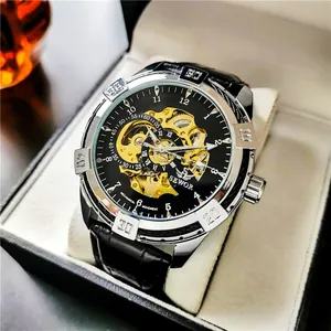 SEWOR automatische mechanische Herrenuhr mit Skelettzifferblatt und Lederarmband
