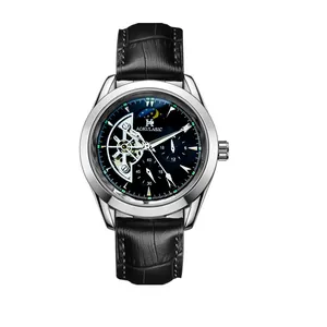 Luxe automatisch mechanisch herenhorloge met skeletontwerp en maanfase-indicator