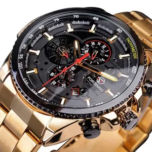 Montre mécanique automatique Forsining pour hommes en or avec affichage multi-cadrans