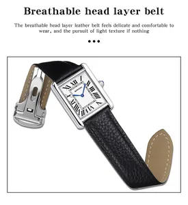 Detail view of SANDA quartz watch featuring Roman numerals and textured leather strap