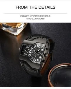Orologio Oulm da uomo a doppio fuso orario con quadrante grigio e cinturino in pelle nera
