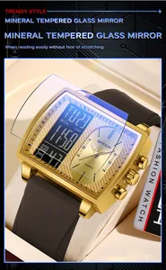 Vue détaillée de la montre homme SAMDA à double affichage avec verre minéral trempé