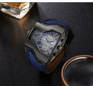 Dettaglio del quadrante irregolare a doppio fuso orario dell'orologio al quarzo Oulm