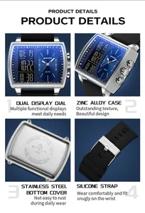 Vue détaillée de la montre SANDA double affichage avec cadran, boîtier et bracelet.