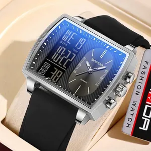 Montre SAMDA pour homme à double affichage, carrée, étanche, montre de sport chic
