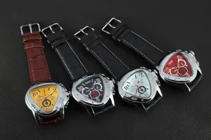Detailed view of four men's automatic mechanical watches with unique triangle cases