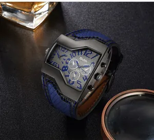 Orologio al quarzo Oulm a doppio fuso orario con cinturino blu in motivo serpente