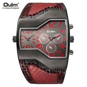 Orologio al Quarzo Personalizzato da Uomo Doppio Fuso Orario Quadrante Grande Cinturino in Pelle Stile Steampunk Industriale Analogico