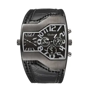 Orologio al quarzo da uomo Oulm con quadrante asimmetrico a doppio fuso orario e cinturino nero