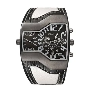 Orologio al quarzo Oulm da uomo con doppio fuso orario, quadrante grande e cinturino in pelle