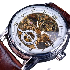 Forsining luxury men's skeleton automatic mechanical watch with a brown leather strap