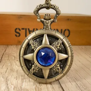 Montre à gousset vintage en bronze à quartz avec cadran ciel étoilé et pierre bleue