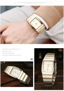 Detailansichten der WWOOR Luxus-Herrenuhr mit zweifarbigem Stahlband und Saphirglas-Zifferblatt