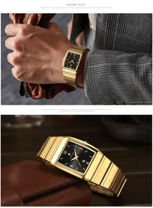 Luxuriöse goldene quadratische Business-Uhr für Herren mit schwarzem Zifferblatt