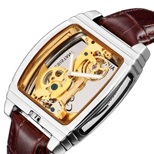 Montre mécanique automatique haut de gamme pour homme avec bracelet en cuir brun