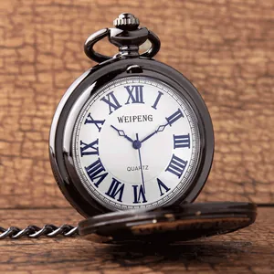 Vintage Taschenuhr in Schwarz mit weißem Zifferblatt und blauen römischen Ziffern