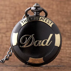 Vintage Taschenuhr in Schwarz und Gold mit THE GREATEST Dad Gravur zum Vatertag