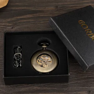 Antike mechanische Automatiktaschenuhr Set in einer schwarzen Geschenkbox