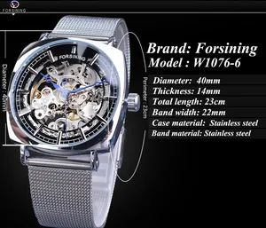 Spécifications de la montre automatique squelette Forsining aux aiguilles bleues