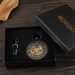 Vintage Bronze mechanische Taschenuhr mit Kette in GORBEN Geschenkbox Verpackung