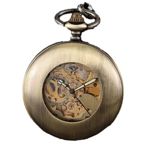 Vintage antike mechanische Skelett-Taschenuhr aus Bronze mit römischen Ziffern