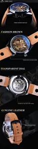Vue détaillée de la montre mécanique automatique squelette Forsining avec bracelet cuir