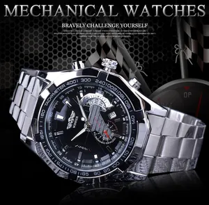 Vue détaillée de la montre mécanique automatique Winner pour hommes à cadran squelette