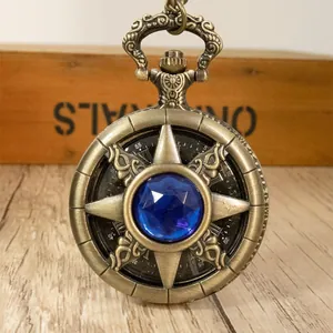Montre à Gousset Quartz en Bronze Antique Vintage Design Étoile Ajourée Incrusté de Zirconia Cadran Ciel Étoilé pour Hommes Femmes