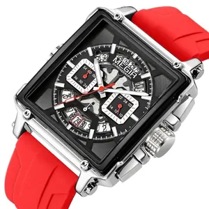 MEGIR Reloj de Cuarzo Cuadrado Moda Hombre Cronógrafo Luminoso Impermeable Deporte Reloj de Pulsera Con Correa de Silicona Estilo Vintage Regalo