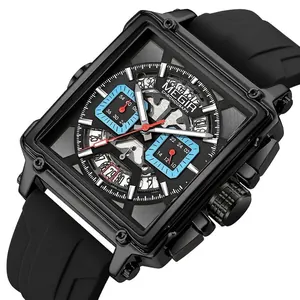 Reloj cronógrafo de cuarzo MEGIR para hombre, cuadrado, impermeable, deportivo, correa negra