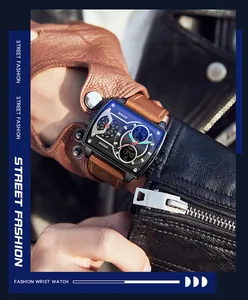 Nahaufnahme der quadratischen SANDA 6032 Sport-Digitaluhr am Handgelenk mit Lederjacke