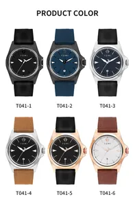 TOMI modieus herenhorloge met quartz uurwerk en leren band in zes kleurvarianten