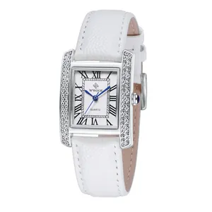 Montre à quartz WWOOR étanche pour femme avec bracelet en cuir blanc et lunette en cristal