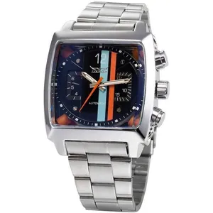 Reloj automático JARAGAR para hombre con caja cuadrada de acero y esfera con rayas