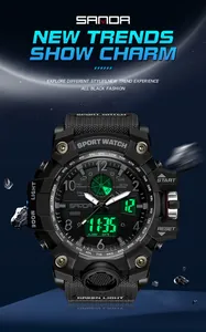 Montre de sport SANDA robuste pour homme avec affichage numérique vert sur fond spatial