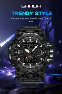 Montre de sport SANDA 6126 pour homme: hybride numérique-analogique lumineuse, 50m