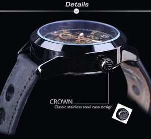 Détail de la couronne et du boîtier en acier inoxydable de la montre Forsining